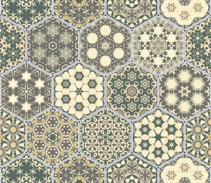 Vector set of hexagonal patterns. Stock Illustration