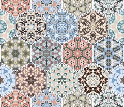 Vector set of hexagonal patterns. Illustrazione stock