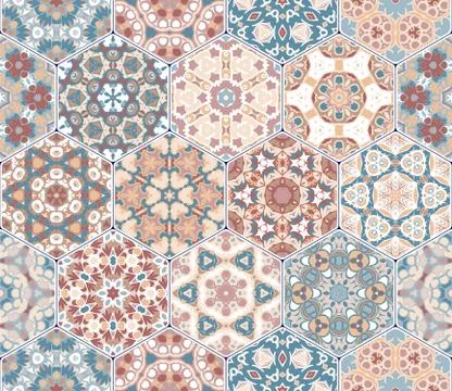 Vector set of hexagonal patterns. Illustrazione stock