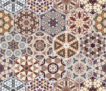 Vector set of hexagonal patterns. Illustrazione stock