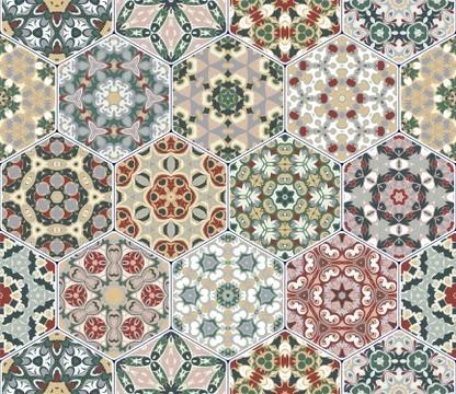 Vector set of hexagonal patterns. Stock Illustration