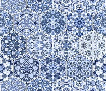 Vector set of hexagonal patterns. Illustrazione stock