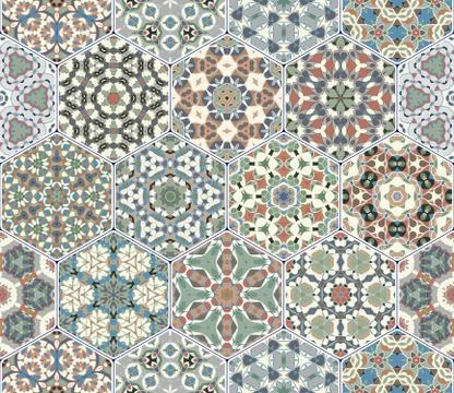 Vector set of hexagonal patterns. Stock Illustration