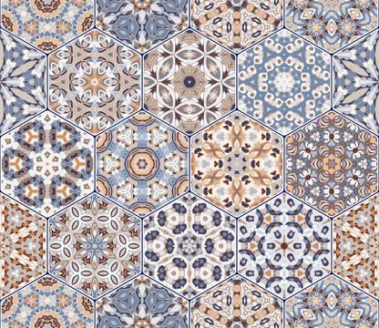 Vector set of hexagonal patterns. Illustrazione stock