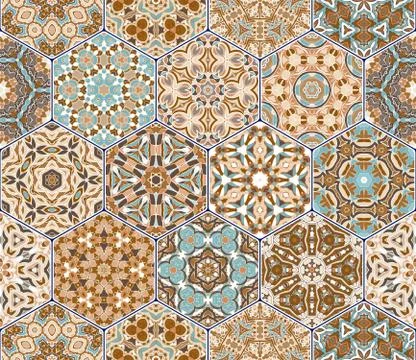 Vector set of hexagonal patterns. Stock Illustration