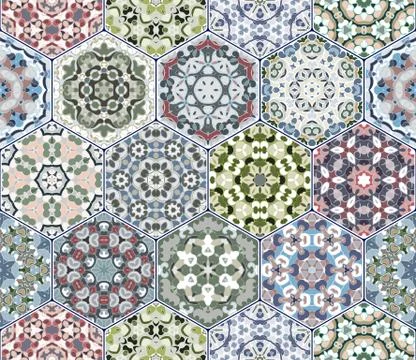 Vector set of hexagonal patterns. Stock Illustration