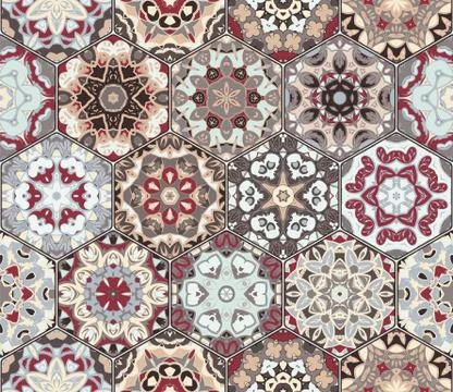 Vector set of hexagonal patterns. Stock Illustration