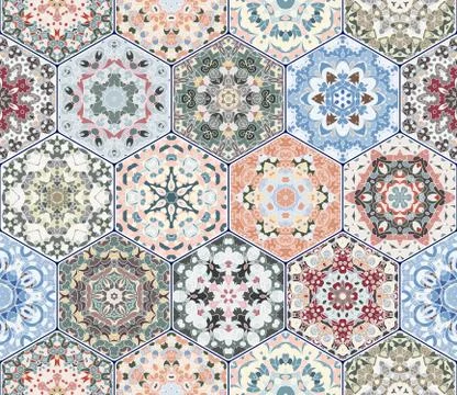 Vector set of hexagonal patterns. Illustrazione stock