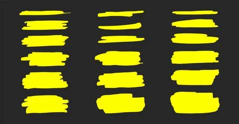 Vector set of highlighter marker strokes on dark background Stock Illustration