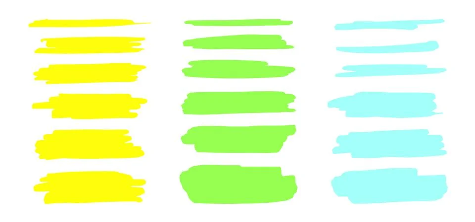 Vector set of highlighter marker strokes on white background Stock Illustration