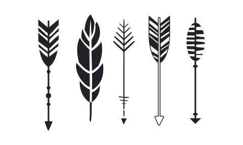 Vector set of hipster arrows and feather. Graphic elements for book, business Stock Illustration