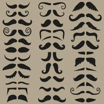 Vector set of hipster mustache. Black silhouette. Stock Illustration