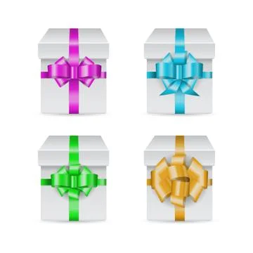 Vector set of holiday boxes with color bow イラスト素材