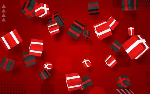 Vector set. holiday gifts in boxes fly over bright colorful background. festi Illustrazione stock