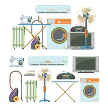 Vector set of home electronics objects isolated on white background. House Stock Illustration