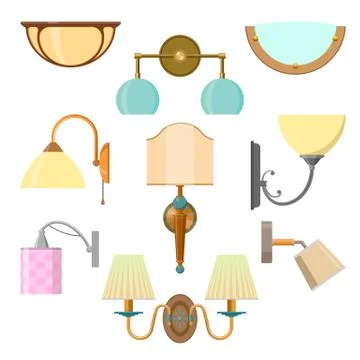 Vector set of home light in flat style. Illustration with lamps isolated on Stock Illustration