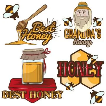 Vector set of honey labels, beekeeping logo, design elements Stock Illustration