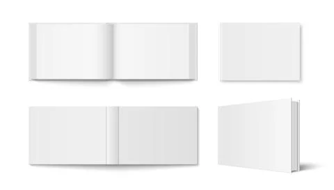 Vector set of horizontal book with white hardcover isolated. 스톡 일러스트