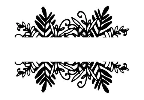 Vector set of horizontal pattern of branches with plant leaves. A hand-drawn set Stock Illustration
