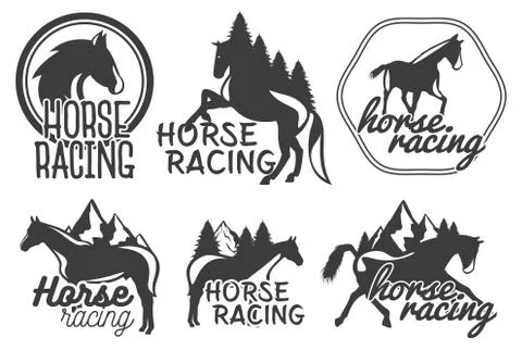 Vector set of horse racing labels in vintage retro style. Design elements, icons Stock Illustration
