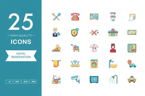 Vector set of Hotel Reservation icons Stock Illustration