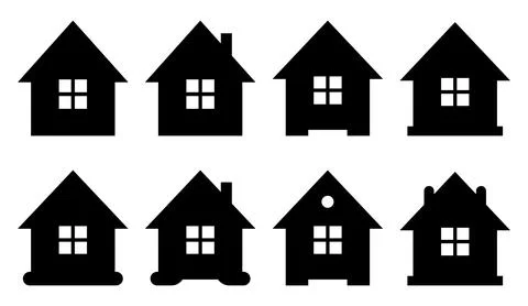Vector set of house icons black home silhouettes with windows roof Stock Illustration