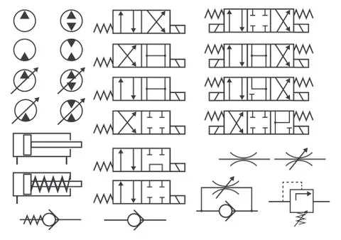 Vector set of hydraulic elements symbols for constructing hydraulic schemes Stock-Illustration