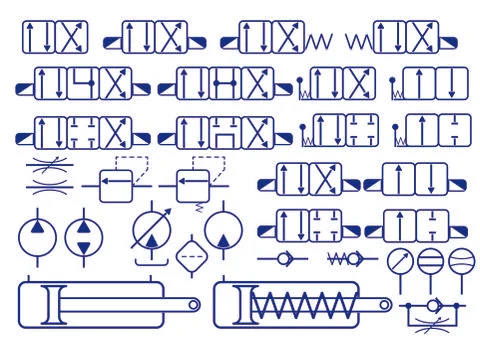 Vector set of hydraulic elements symbols for constructing hydraulic schemes Stock-Illustration