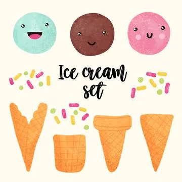 Vector set of ice cream and waffle cones design elements Stock Illustration
