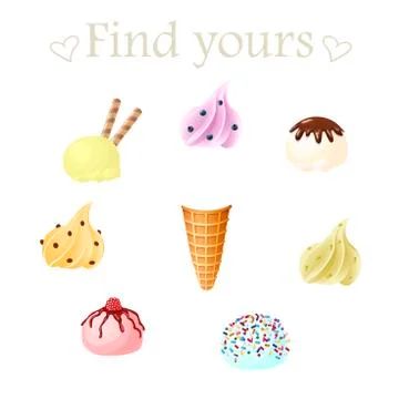 Vector set of ice creams with different flavors and decoration. Make your own Stock Illustration