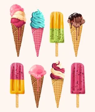 Vector set of ice creams with different flavours Stock Illustration