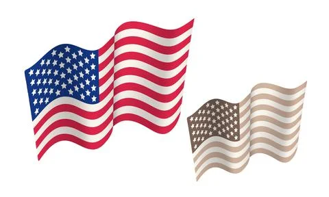 Vector set icon of flag of USA for American Memorial or Veterans day in ret.. Stock Illustration