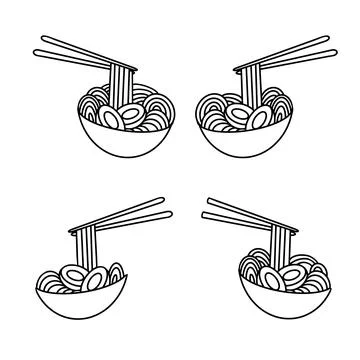 Vector Set of icon Ramen in doodle style. Stock Illustration