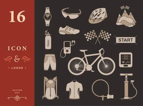 Vector set of icons about cycling on a white background Stock Illustration