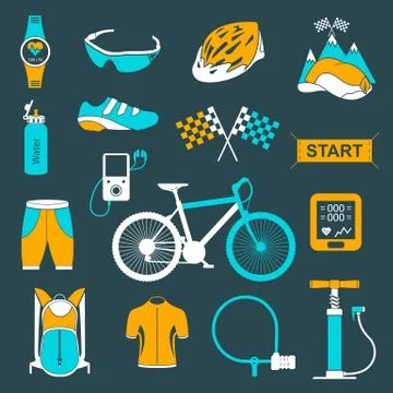 Vector set of icons about cycling on a white background Stock Illustration