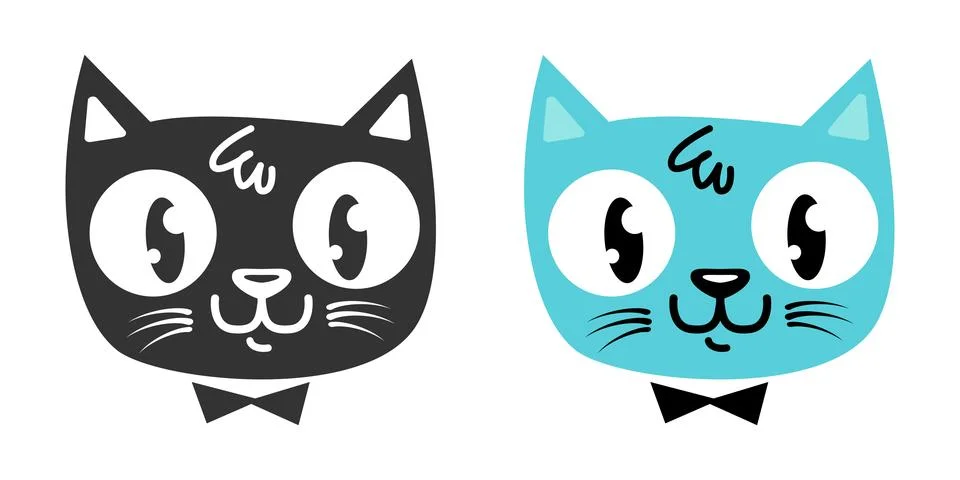 Vector set icons of cat head in retro cartoon style. Cute cat in vintage styl 库存插图