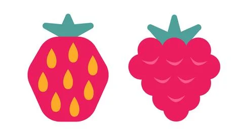 Vector set icons of geometric berries in flat style. Vector strawberry and .. 스톡 일러스트