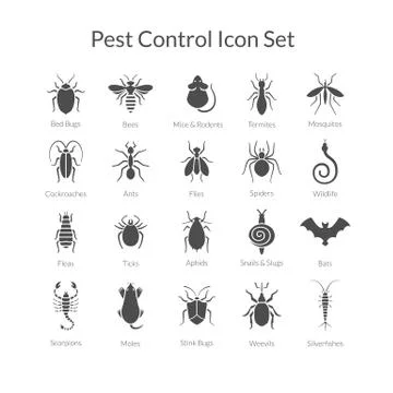 Vector set of icons with insects for pest control business Stock Illustration