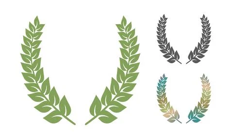Vector set icons of laurel wreath. Retro emblem of green laurel wreath. Иллюстрация