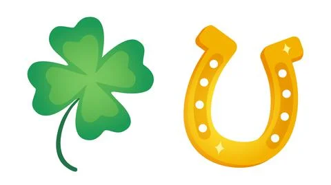 Vector set icons of lucky clover and horseshoe or Patrick's day. Stock Illustration