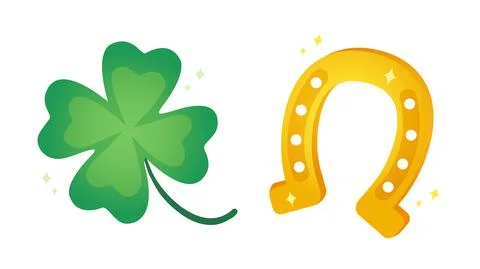 Vector set icons of lucky clover and horseshoe or Patrick's day. Stock Illustration