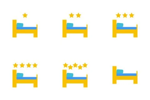 Vector set of icons or illustrations showing bed in hotel room in material Stock Illustration