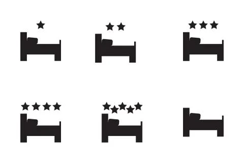 Vector set of icons or illustrations showing bed in hotel room in one color Stock Illustration