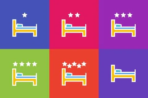 Vector set of icons or illustrations showing bed in hotel room in outline style Stock Illustration