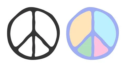 Vector set icons of Peace symbol in retro groovy style. Vintage peace symbol. Illustrazione stock