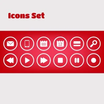 Vector Set of Icons. Player buttons and Web buttons 스톡 일러스트