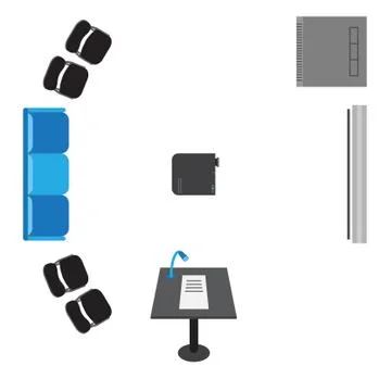 Vector set of icons for presentation - top view: sofa, chairs, projector, ser Stock Illustration