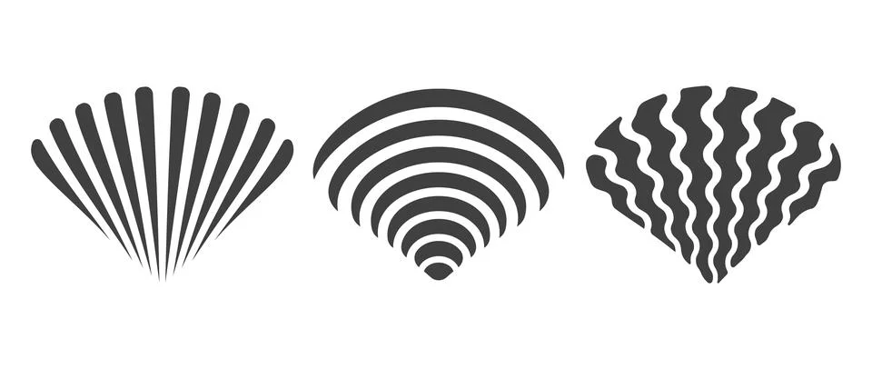 Vector set icons of sea shells in flat style. Geometric marine shell. Stock Illustration