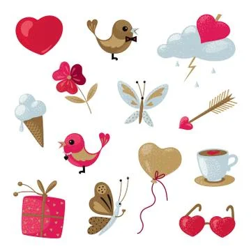 Vector set of icons on the theme of love Stock Illustration
