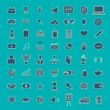 Vector set icons thin line concept business and technology content. Flat desi Stock Illustration